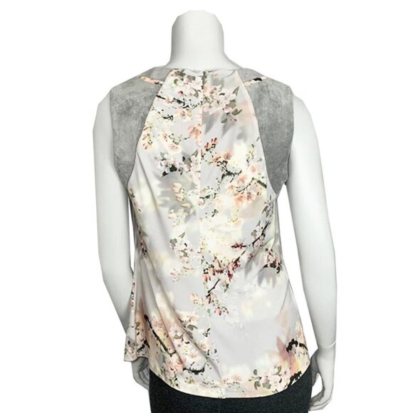 CALVIN KLEIN Cherry Blossom Print Top With Faux Suede Shoulders - Picture 3 of 6